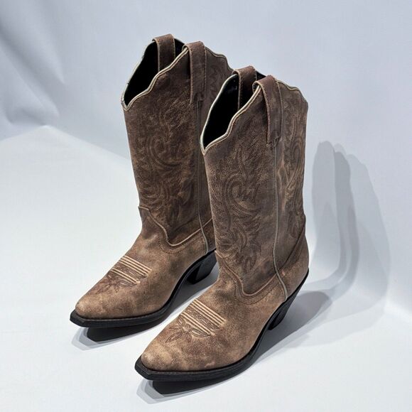 NWOB Rockin' Country Brown Leather Cowgirl Western Boots Snip Toe Women Size 7M - Picture 14 of 16